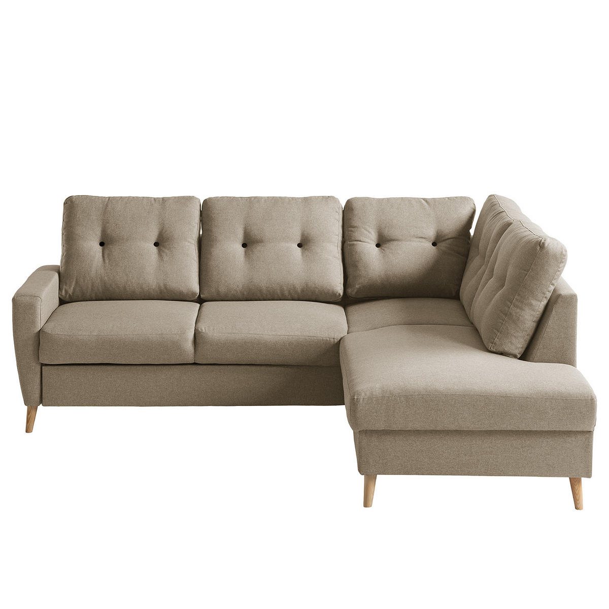 ECKSOFA mit Ottomane - Webstoff - Hellbraun/Cappuccino, Holz/Textil (230/200cm) - home24