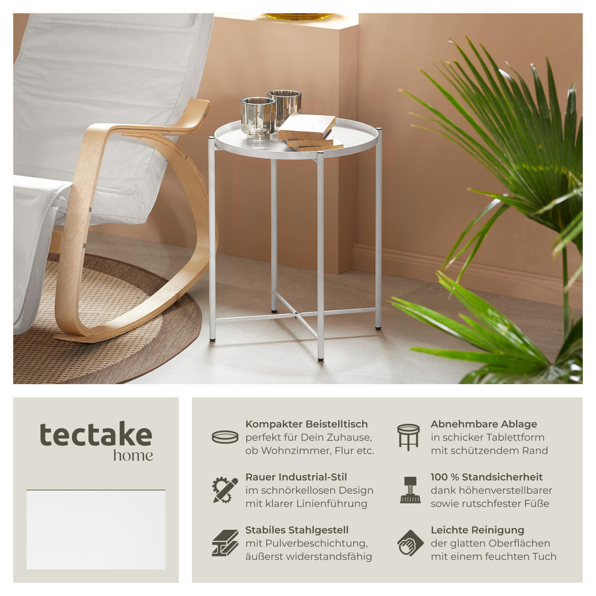 BEISTELLTISCH Chester,45,5 x 45,5 x 53 cm,weiß - Weiß, Metall (45.5/45.5/53cm) - tectake