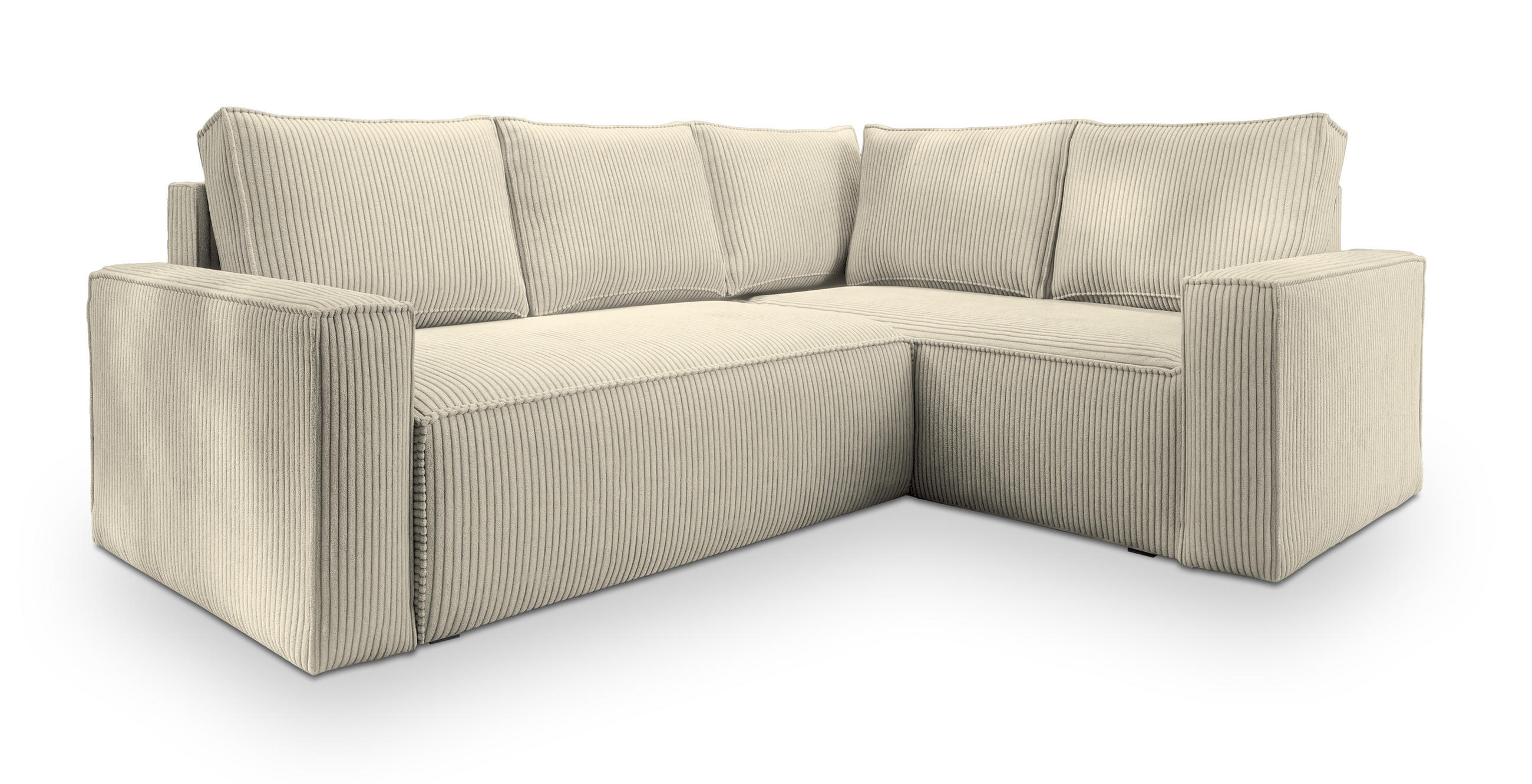 ECKSOFA ESTANO R-S Creme Kordstoff mit Schlaffunktion - Creme, Holz (230/158cm) - MASSENO
