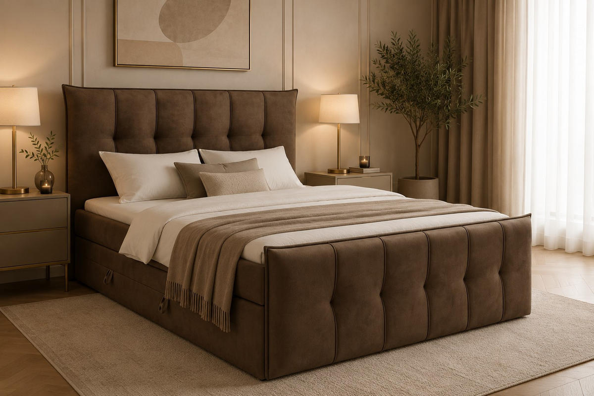 BOXSPRINGBETT SUPREME mit Topper und Bettkasten, Braun, 140x200 cm - Braun, Textil (140/200cm) - KS Home Concept