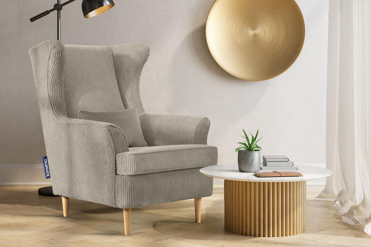 OHRENSESSEL STRALIS inklusive dekorativem Kissen, beige - Beige/Grau, Textil (82/108/80cm) - KONSIMO®