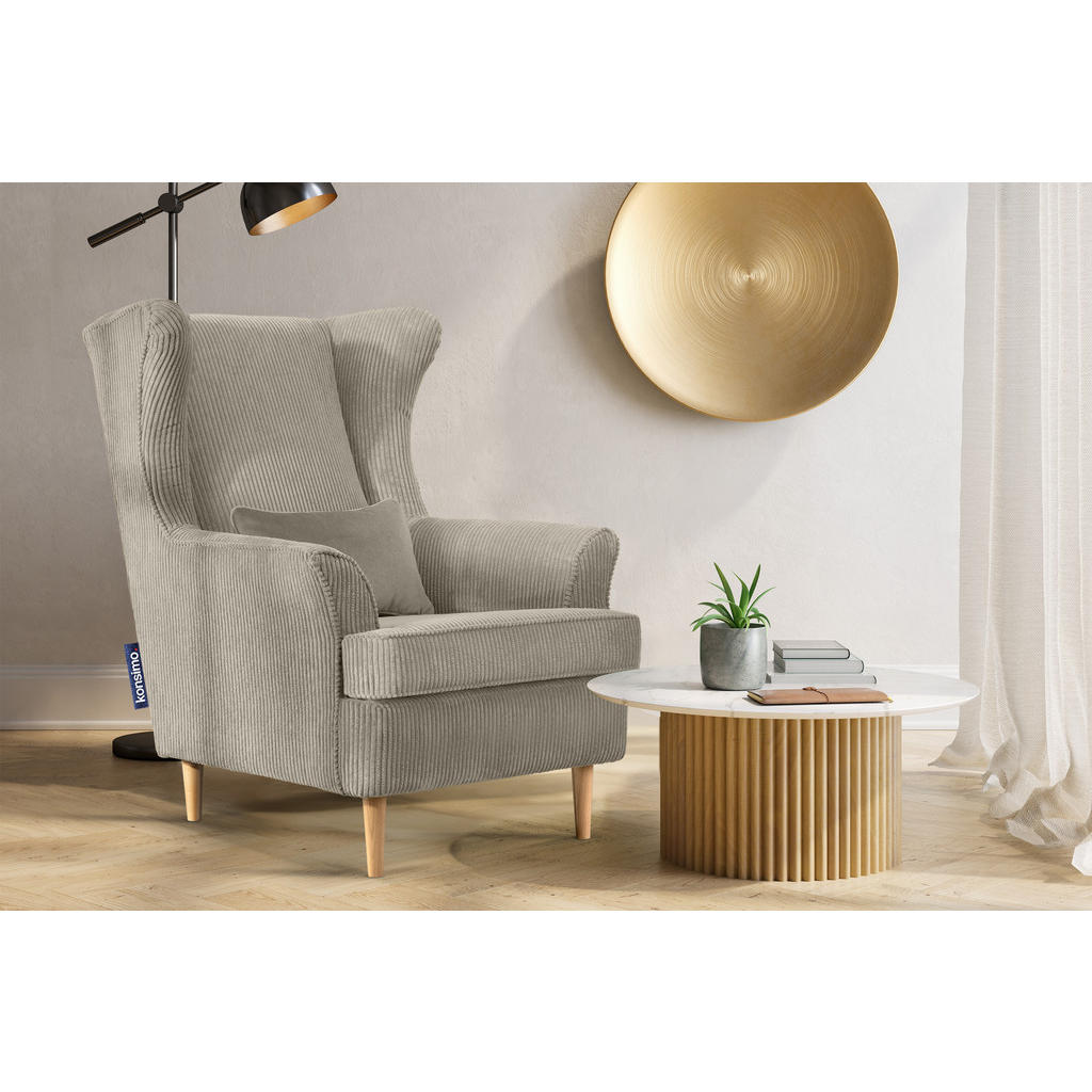 Thumbnail - Konsimo® Ohrensessel, Beige, Grau, Textil, 82x108x80 cm, Wohnzimmer, Sessel, Polstersessel