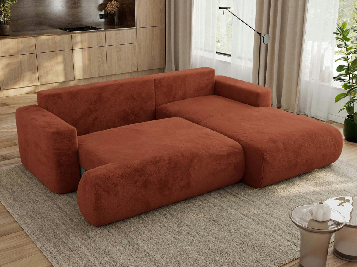 ECKSOFA OVO L Orange Plüsch - Rechts Seite - Schwarz/Orange, Kunststoff/Textil (195/271cm) - MKS