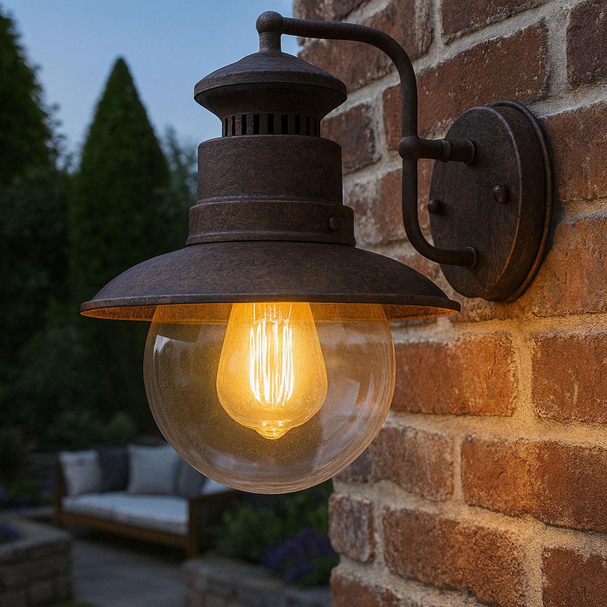 LED AUSSENWANDLEUCHTE Stahl Rostfarben - Braun, Glas (24.7/21.5/27cm) - Globo Lighting