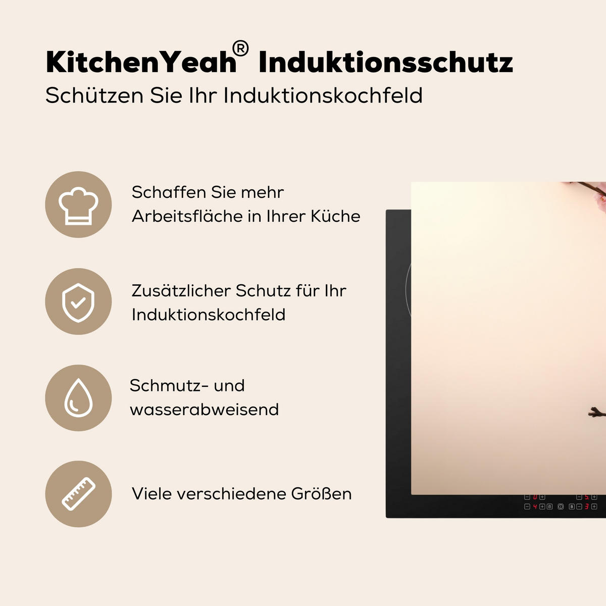 HERDABDECKPLATTE Rosa - Blüten - Eier Ceranfeldabdeckung 78x52 cm - Hellrosa, Kunststoff (78/52/0.2cm) - MuchoWow