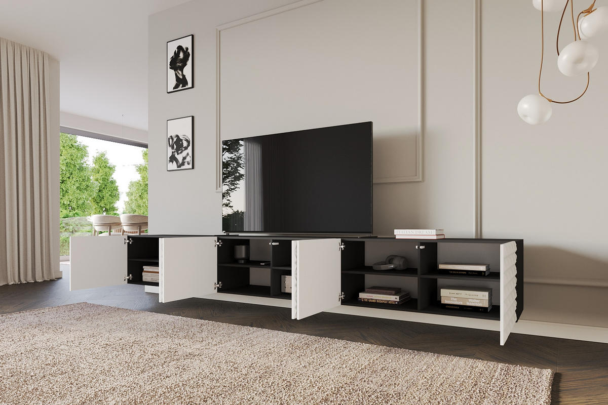 LOWBOARD VIRA-W 3x100x40x41 cm - Schwarz / Weiß - Weiß, Holzwerkstoff (300/40/41cm) - ALTDECOR