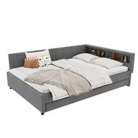POLSTERBETT aus Leinen 140x200 cm in Grau mit LED-Beleuchtung & USB-C - Grau, Textil (140/200cm) - Modfu