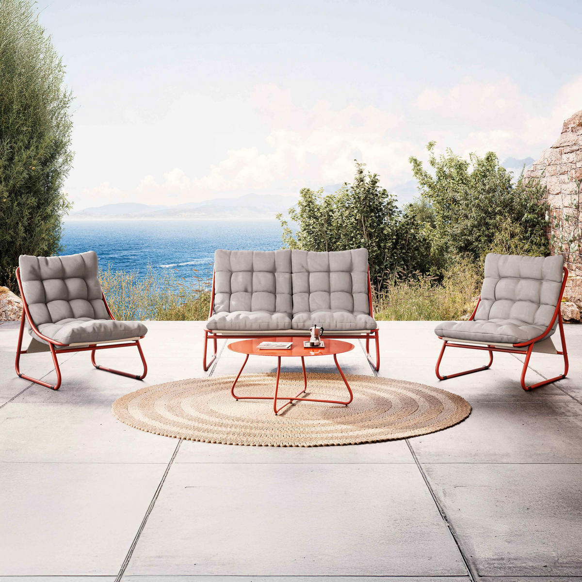 GARTENSET 4-Sitzer, Terrakotta - Rot, Textil - Oviala