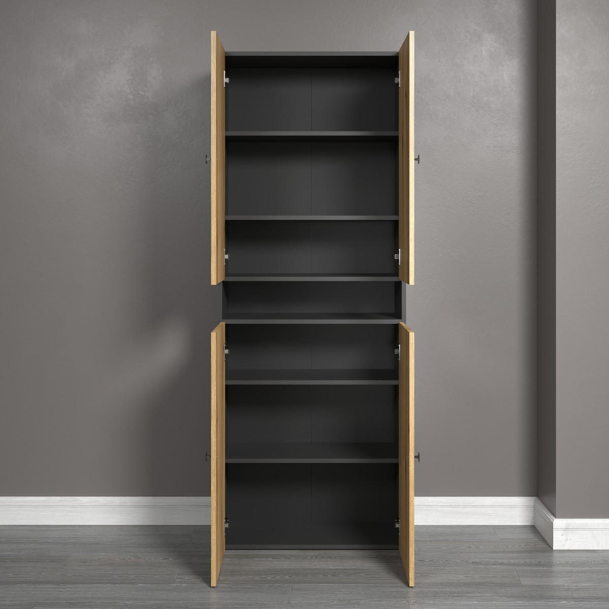 BADEZIMMERSÄULE mit Rillen, 4 Türen und 1 Fach - purebliss 70/31/186 cm - Eichefarben, Holzwerkstoff (70/188/31cm) - Trendteam