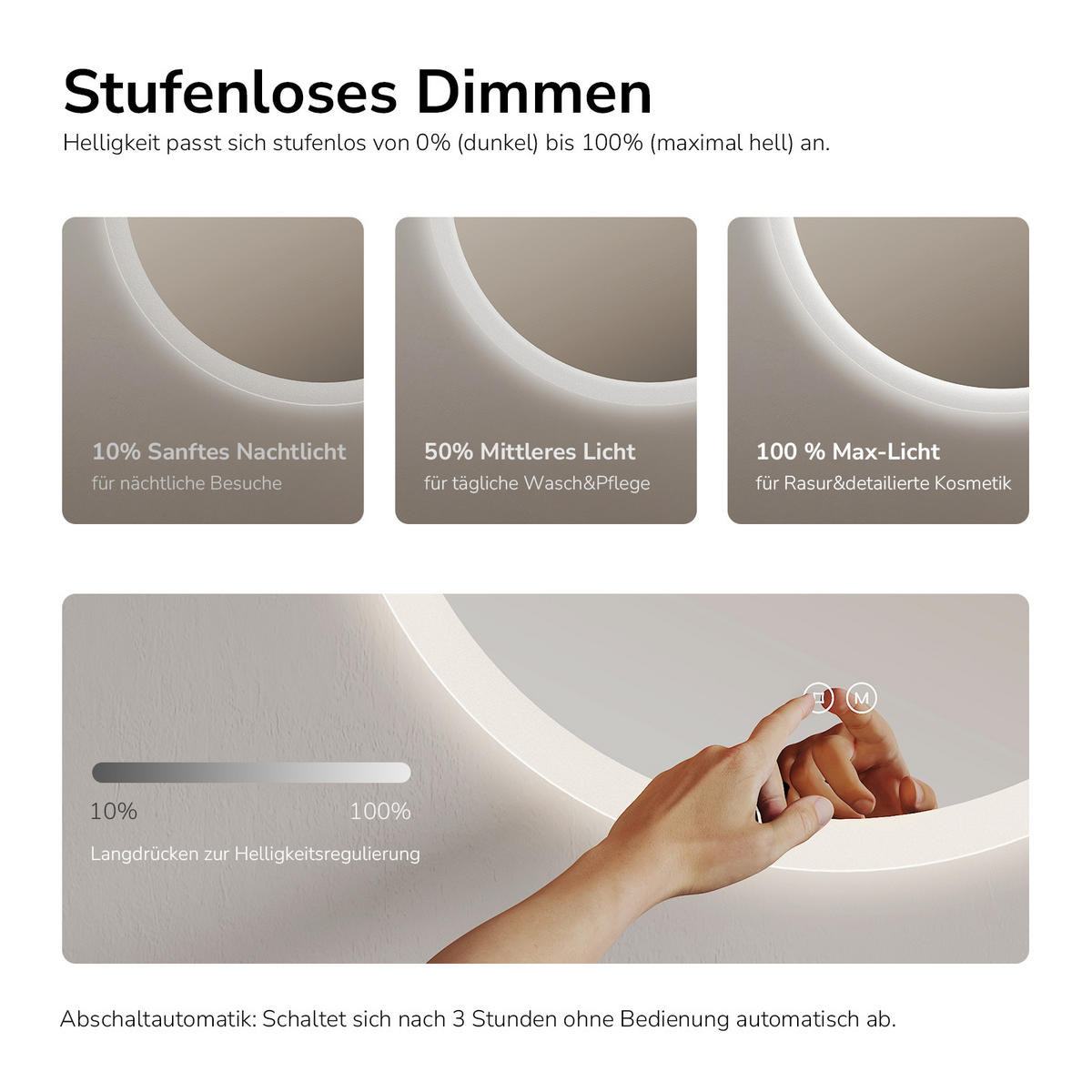 BADSPIEGEL Rund mit LED-Beleuchtung Ø 80 cm, 3 Lichtfarben, beschlagfrei - Transparent, Glas (80/80/3.5cm) - EMKE