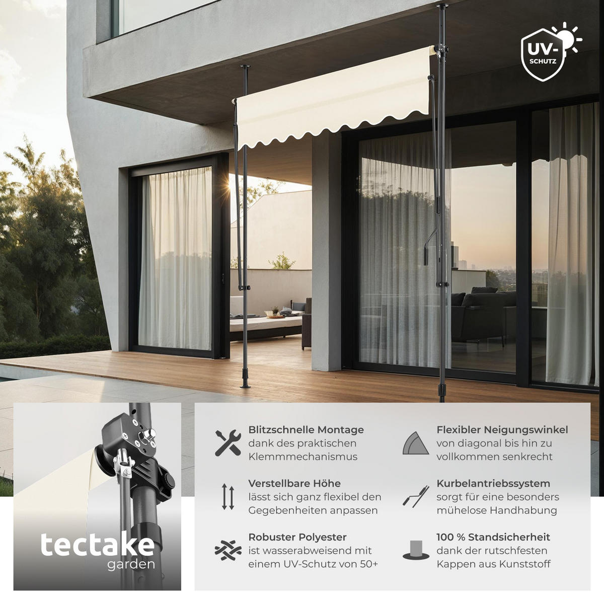 KLEMMMARKISE ,einfache Montage,beige - Beige, Kunststoff (200/304/180cm) - tectake