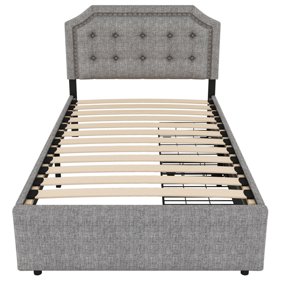 BETT gepolstert mit 2 Schubladen 90x200 cm Leinen Grau - Dunkelgrau, Metall (90/200cm) - Meubliv