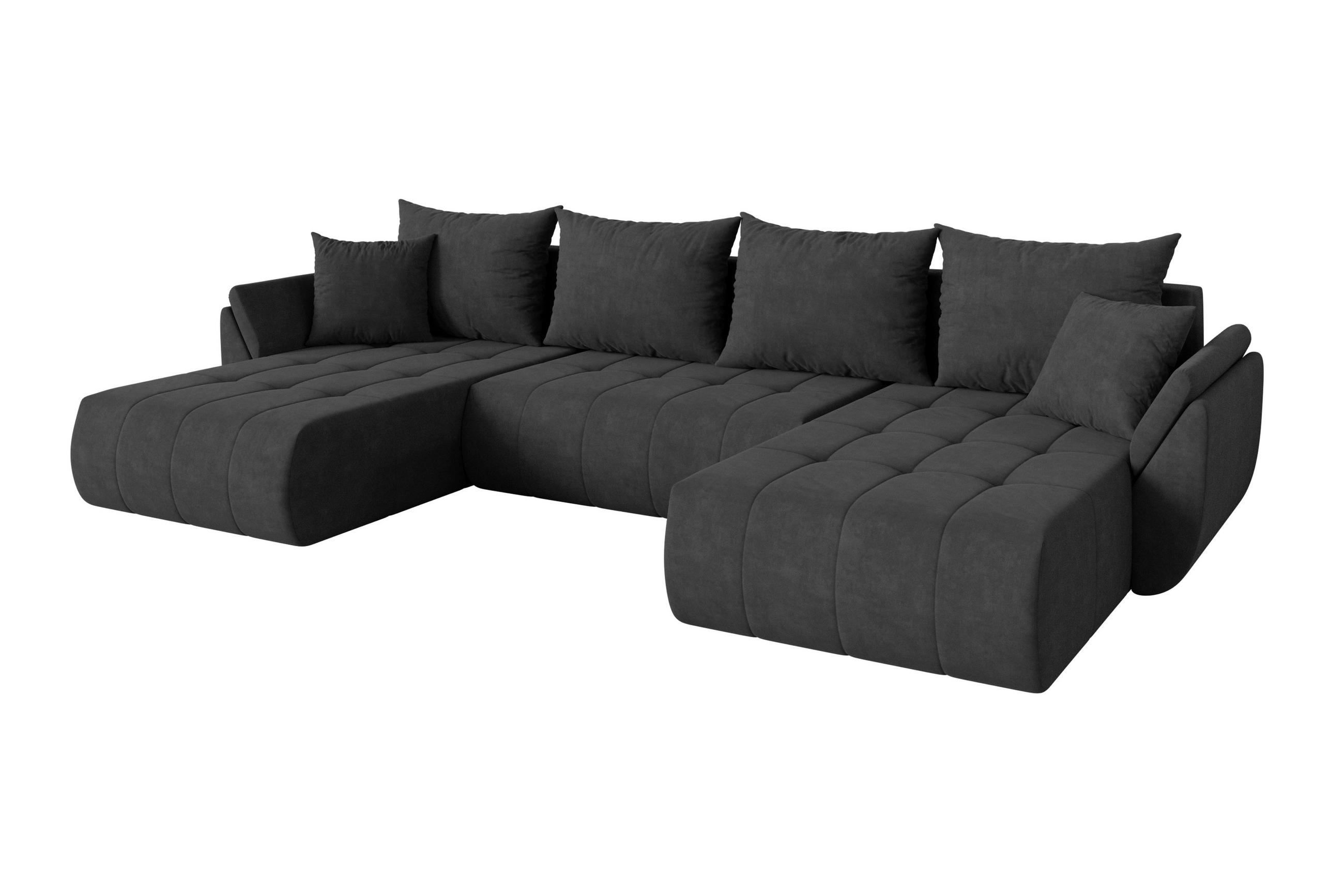 SEDACÍ SOUPRAVA DO U s funkcí spaní a úložným prostorem TOKO-U 378x194x86 tmavě šedá velur - černá/antracitová, kompozitní dřevo/textil (378/86/194cm) - ALTDECOR