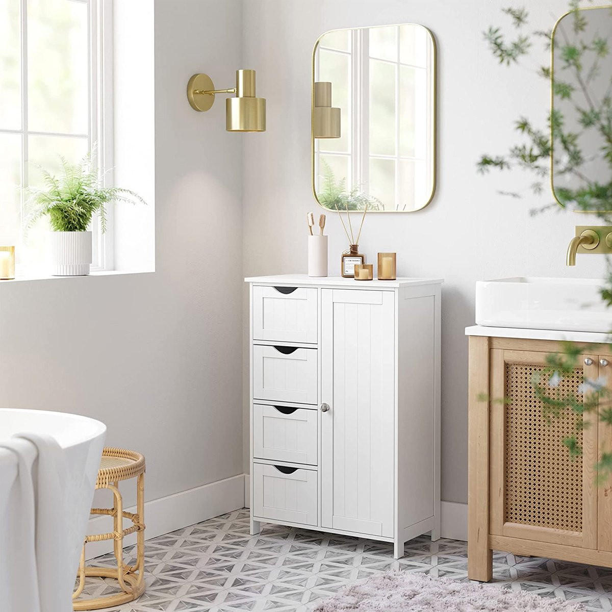 MIDISCHRANK mit 1 Tür und 4 Schubladen - L55cm - Weiß, Holzwerkstoff (30/81/55cm) - Calicosy