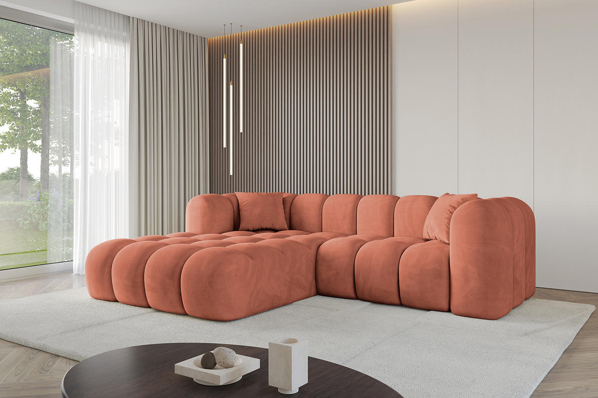 ECKSOFA Ottomane Links OLEA-L1 - 231x173x74 cm Koralle - Koralle/Schwarz, Holzwerkstoff/Kunststoff (231/173cm) - ALTDECOR