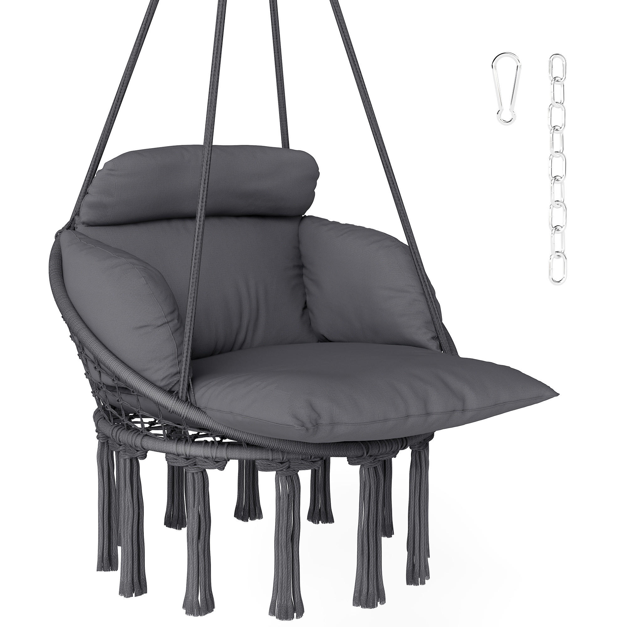 HÄNGESESSEL DE-15321 80/60/40 cm mit Polster und Fransen Dunkelgrau - Dunkelgrau, Metall (60/40/80cm) - ComfortXL