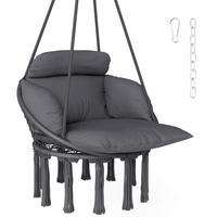 HÄNGESESSEL DE-15321 80/60/40 cm mit Polster und Fransen Dunkelgrau - Dunkelgrau, Metall (60/40/80cm) - ComfortXL