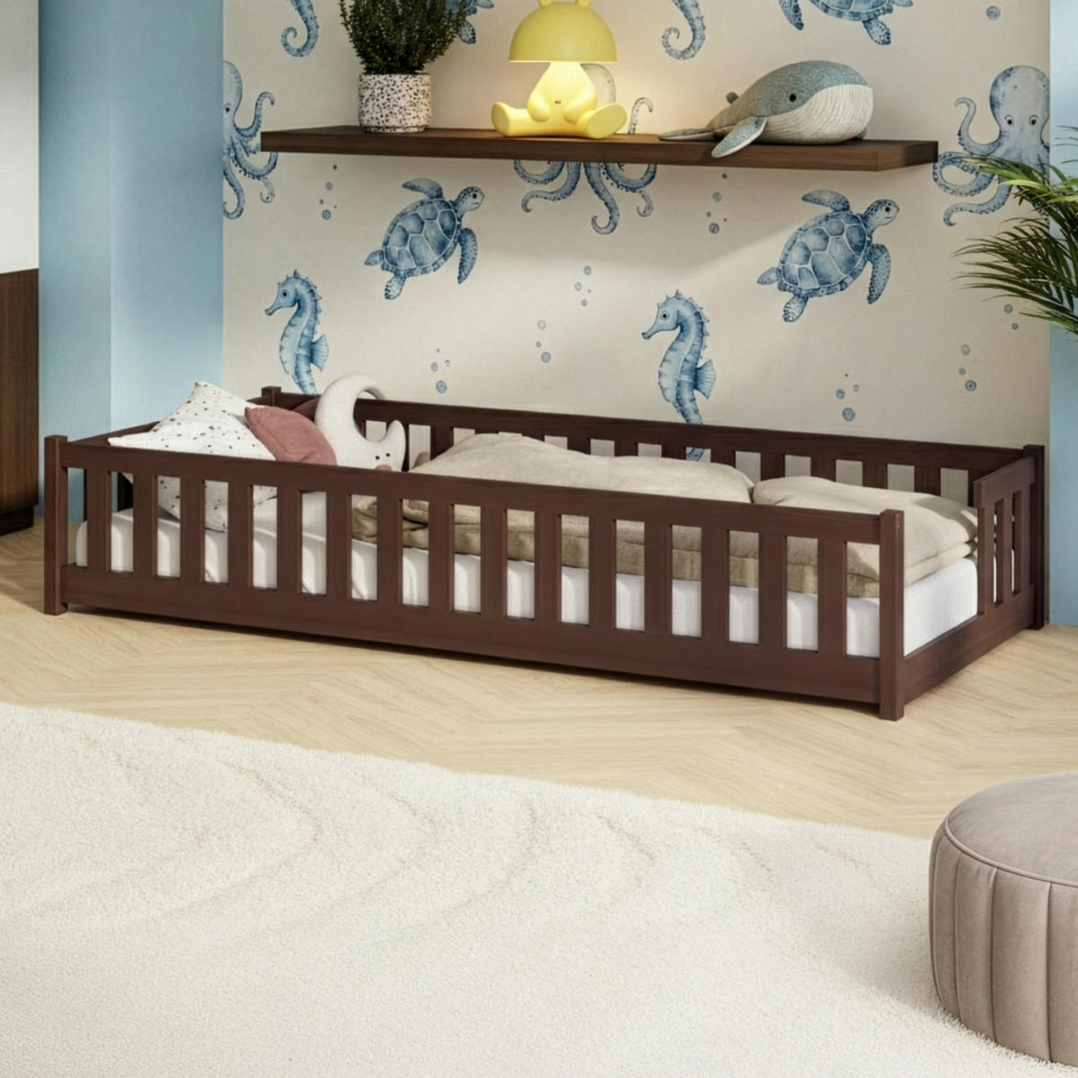 BODENBETT 90x190 cm in Zartbitterschokolade - Dunkelbraun, Holz (90/190cm) - Kids Collective