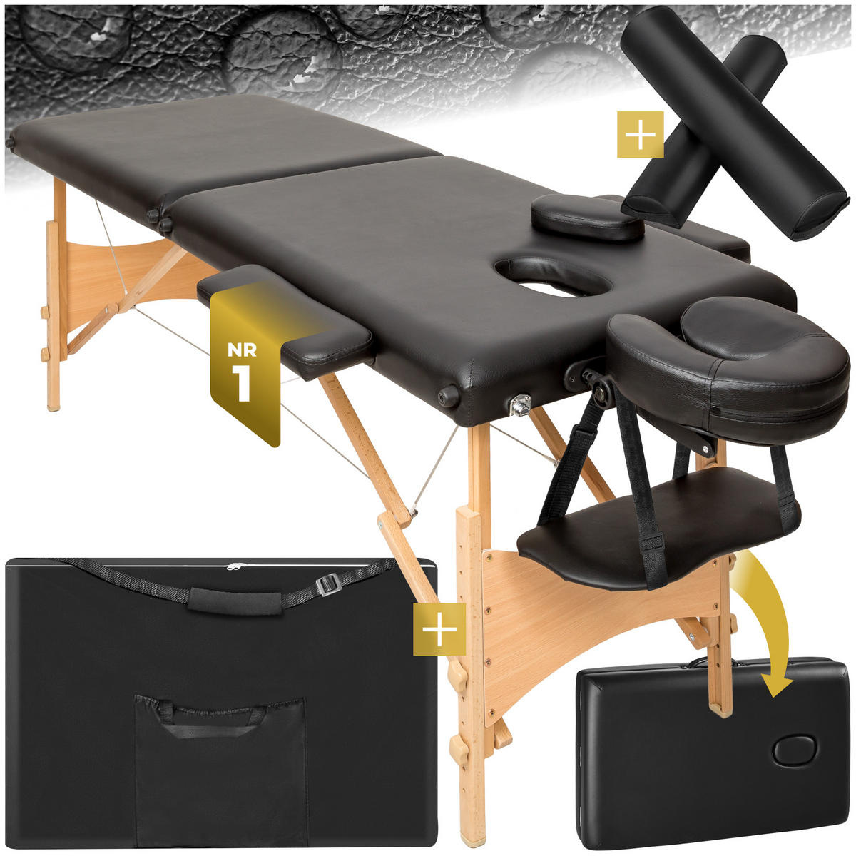 MASSAGELIEGE 2 Zonen Freddi,210 x 95 x 84 cm,schwarz - Schwarz, Holz (95/84/210cm) - tectake