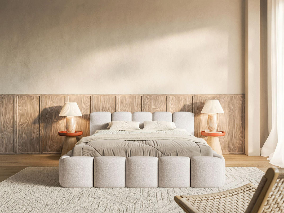 POLSTERBETT Cloudy Low Hellbeige Chenillebezug 200x200 - Ecru, Textil (200/200cm) - Selsey