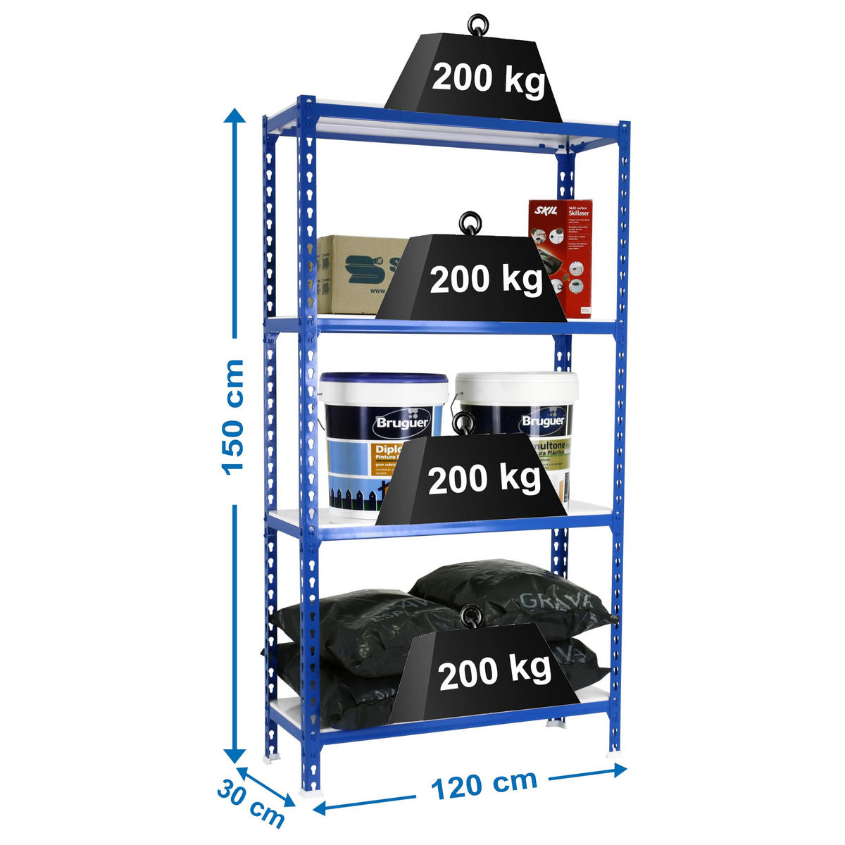 SCHWERLASTREGAL Mid Metal Shark HxBxT 150 x 120 x 30 cm Fachlast 200 kg Blau-Weiß - Blau, Metall (120/150/30cm) - PROREGAL