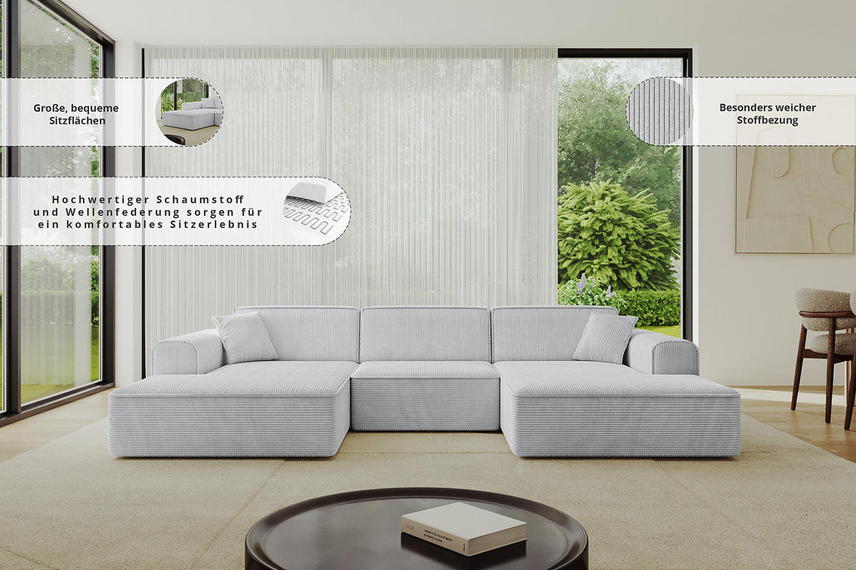 WOHNLANDSCHAFT IREA-U1-v3 - 297x165x76 cm Bordeauxrot - Bordeaux, Holzwerkstoff/Textil (297/76/165cm) - ALTDECOR