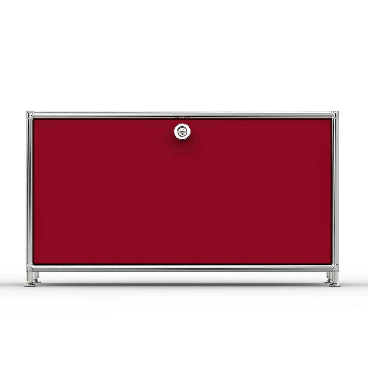 TV Board mit Klappe & Schloss, Breite 77 cm, Rubinrot - Chromfarben/Silberfarben, Metall (40/43/77.2cm) - Versee