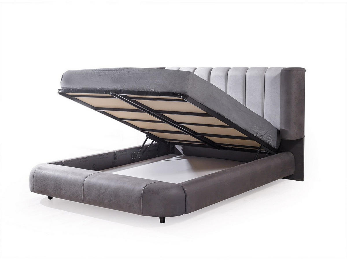 BETTANLAGE Barcelona Typ-1 Bett mit Kopfteil, 2 Nachttische, Kleiderschrank und Kommode - Anthrazit, Holzwerkstoff (160/200cm)