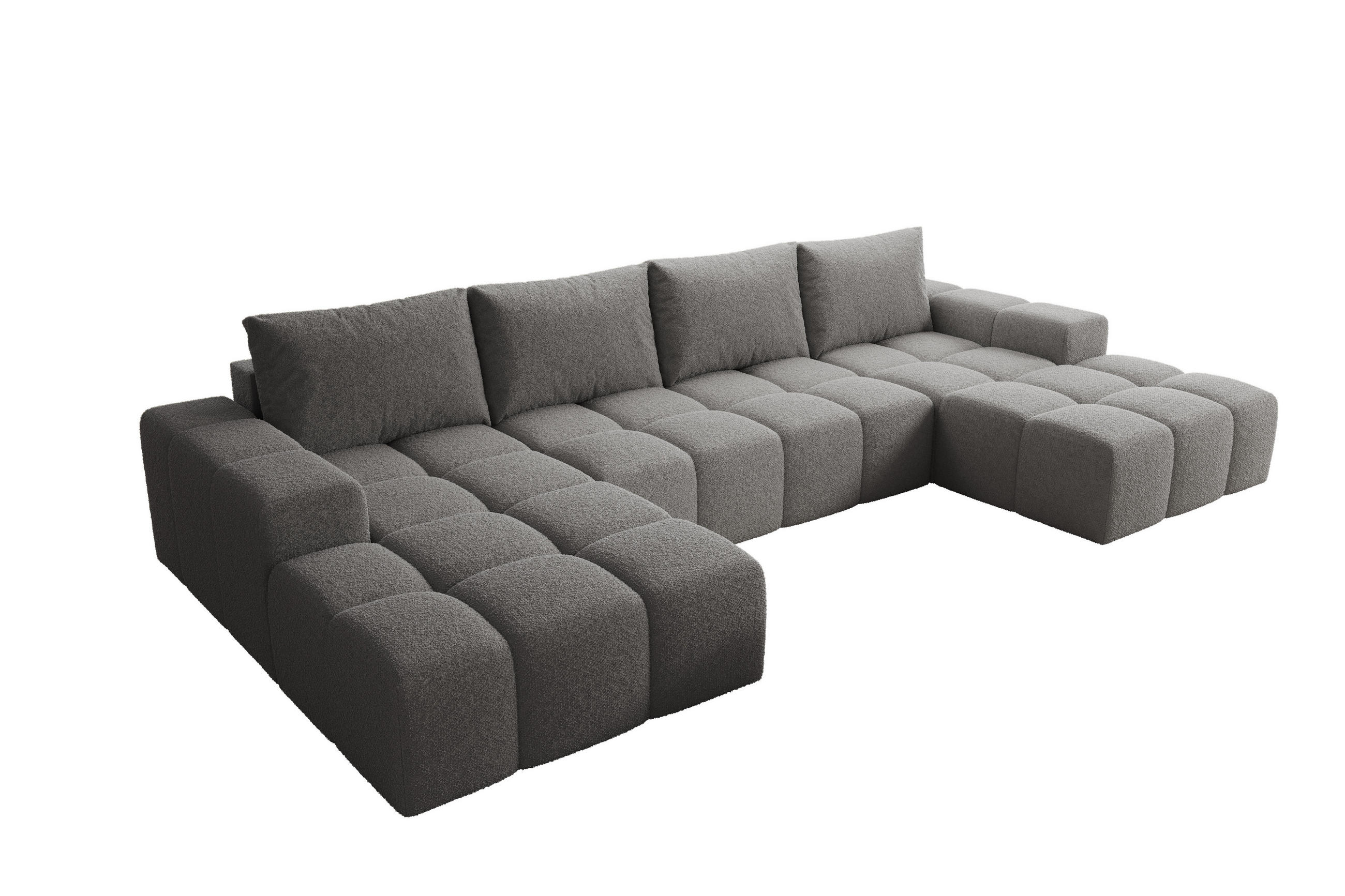 WOHNLANDSCHAFT Cento, Couch U-Form, Teddy-Bouclé, 360x57x180 cm, Dunkelgrau - Dunkelgrau, Holz (360/56/180cm) - PROMETO Möbel