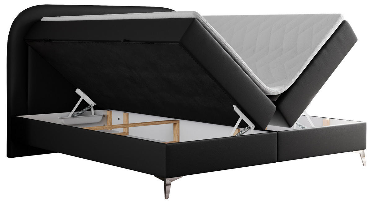 BOXBETT EIRA 180/200 Schwarz Kunstleder - H4 - Silberfarben/Schwarz, Holz/Textil (180/200cm) - MKS