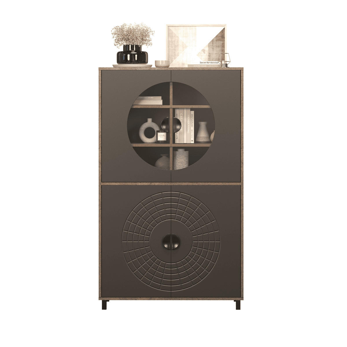 SIDEBOARD mit 4 türen, davon 2 mit gehärtetem glas - fusion 97/42/163 cm - Eschefarben, Holzwerkstoff (42/163/13cm) - Calicosy