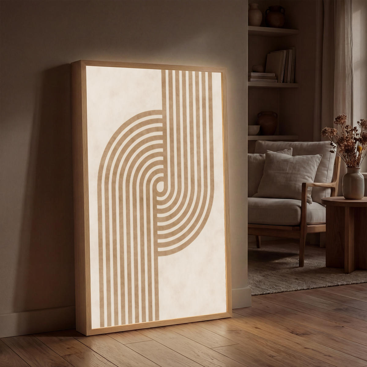 NÁSTĚNNÁ LAMPA S AKUMULÁTOREM Symetrický ohyb - měděná barva 60x90 cm - béžová, kompozitní dřevo (60/90/8cm) - OnlyWow