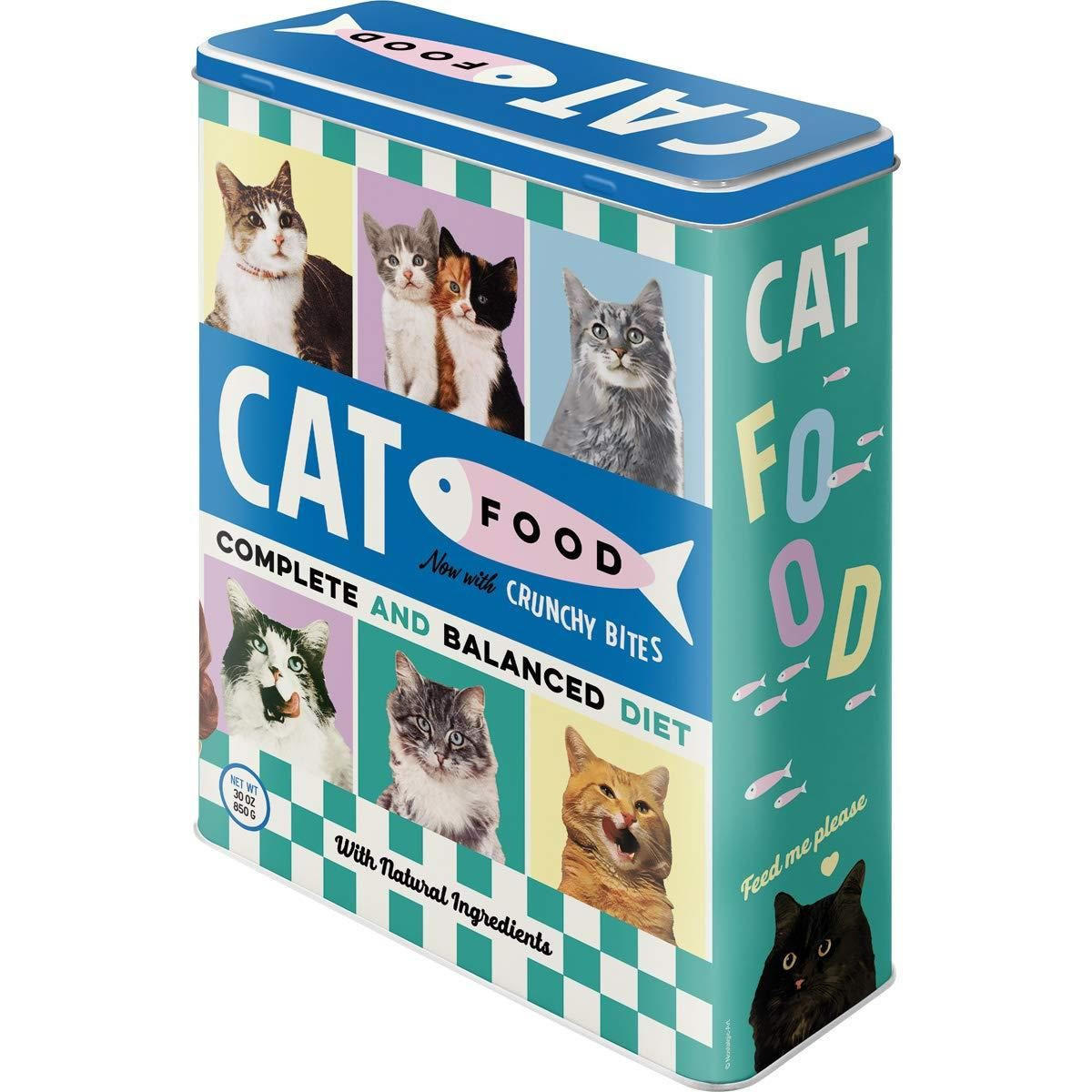 VORRATSDOSE XL Animal-Club Cat Food - Blau/Weiß, Metall (19/26/8cm) - Nostalgic-Art