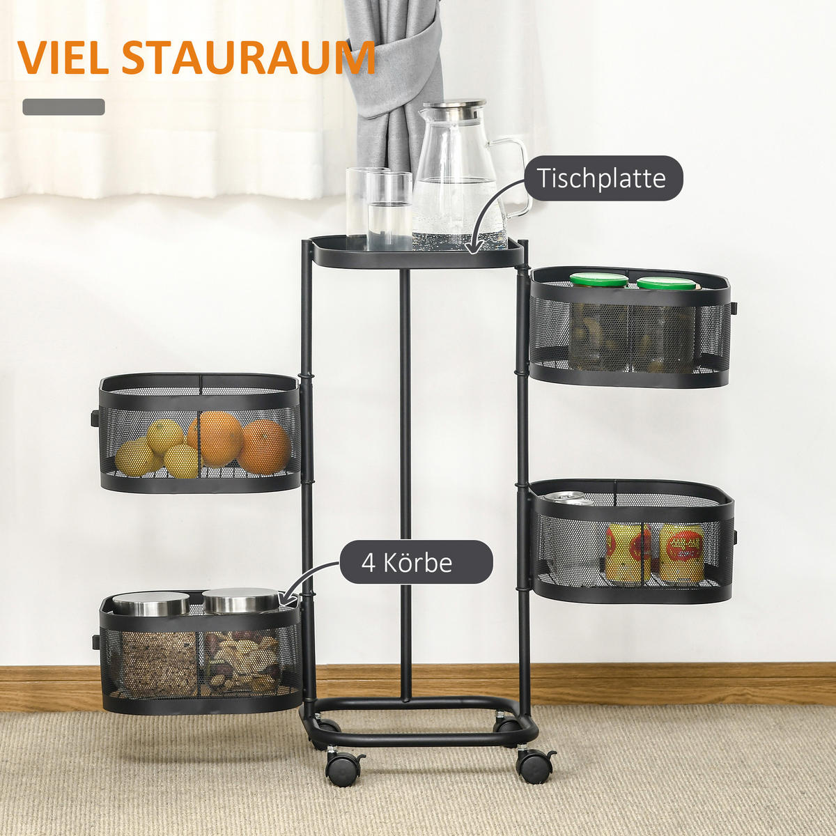 SERVIERWAGEN Stahl Schwarz - Schwarz, Metall (33/77/33cm) - HOMCOM