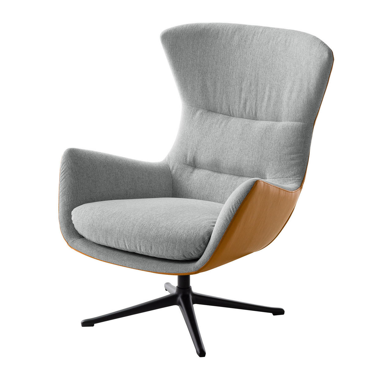 SESSEL mit Kreuzfuß - Cognac/Hellgrau, Textil (84/99/96cm) - home24