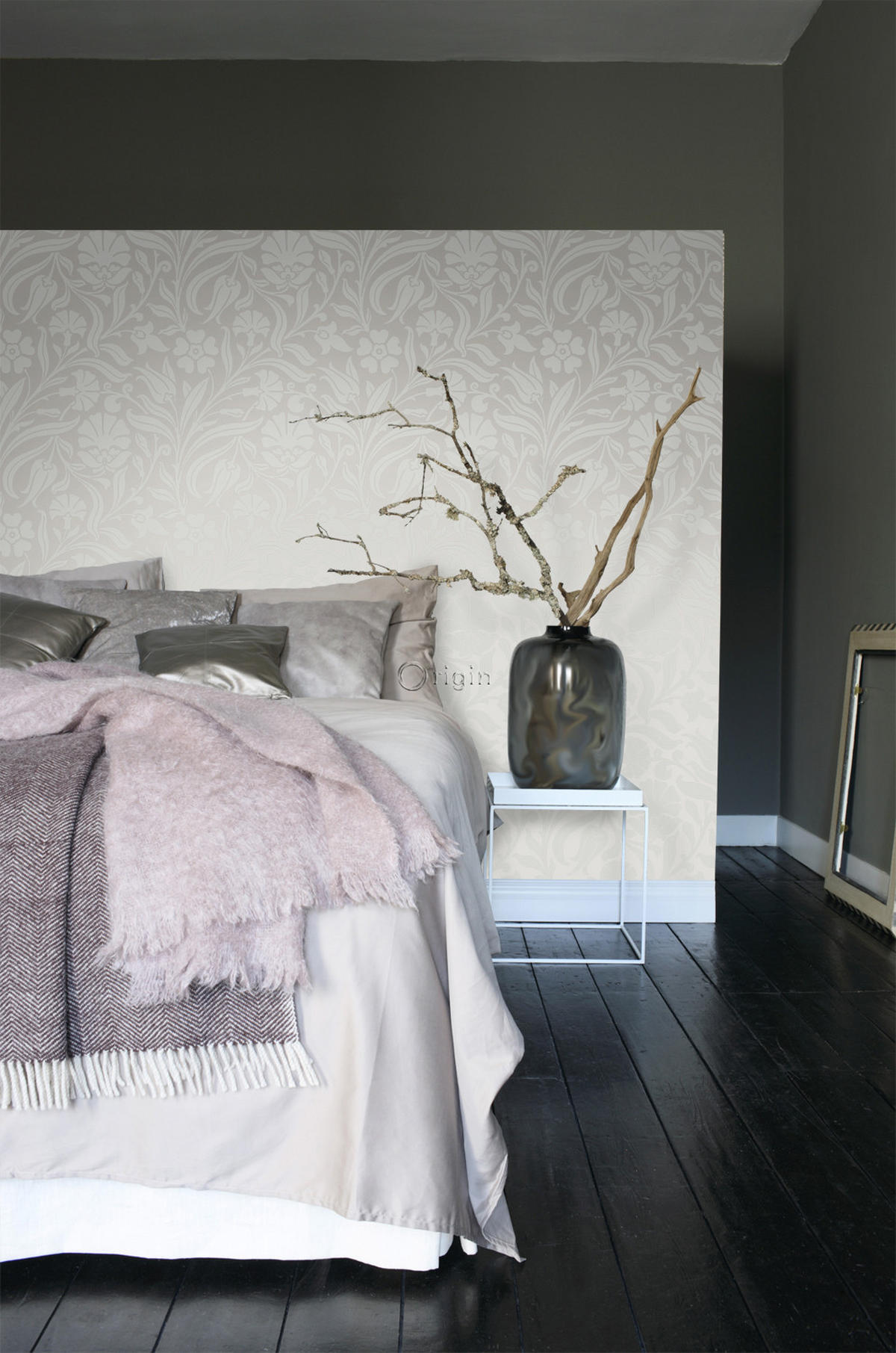 TAPETE Blumen 53 cm x 10.05 m - Grau, Papier (53/1000cm) - Origin Wallcoverings
