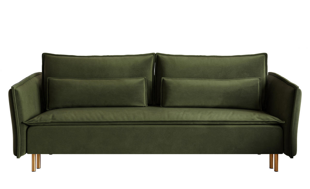SCHLAFSOFA Ummo Olivgrün Velours - Goldfarben/Olivgrün, Textil/Metall (230/88/90cm) - Selsey