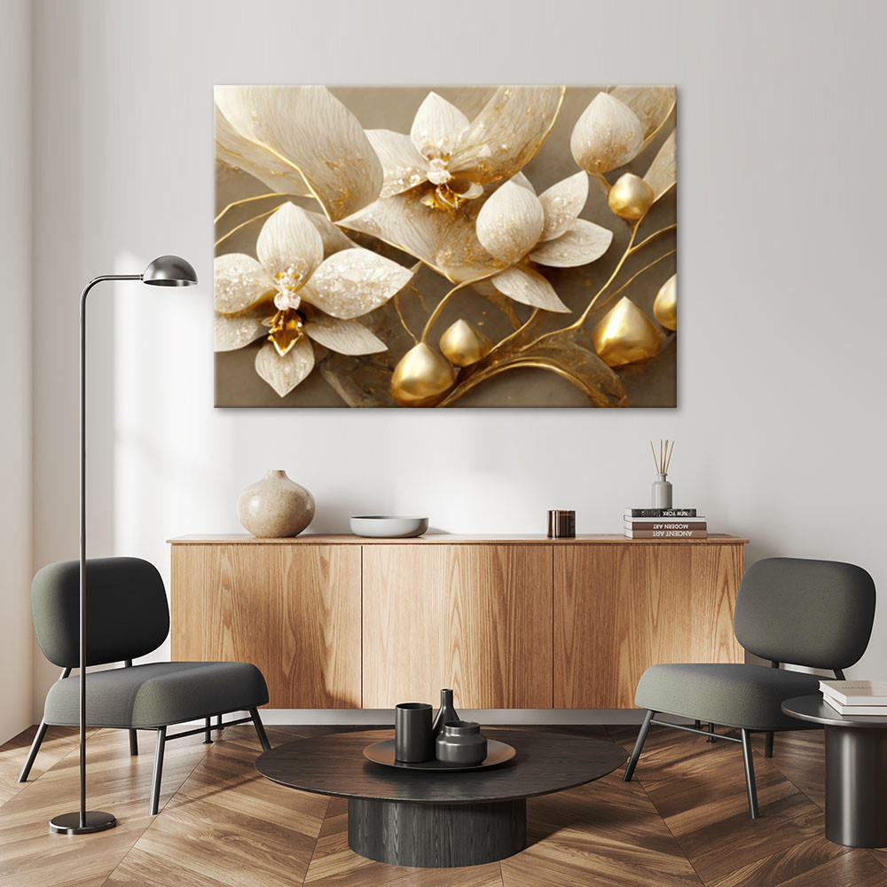 LEINWANDBILD 3D Blumen Glamour Gold 100x70cm - Goldfarben, Textil (100/70cm) - Feeby