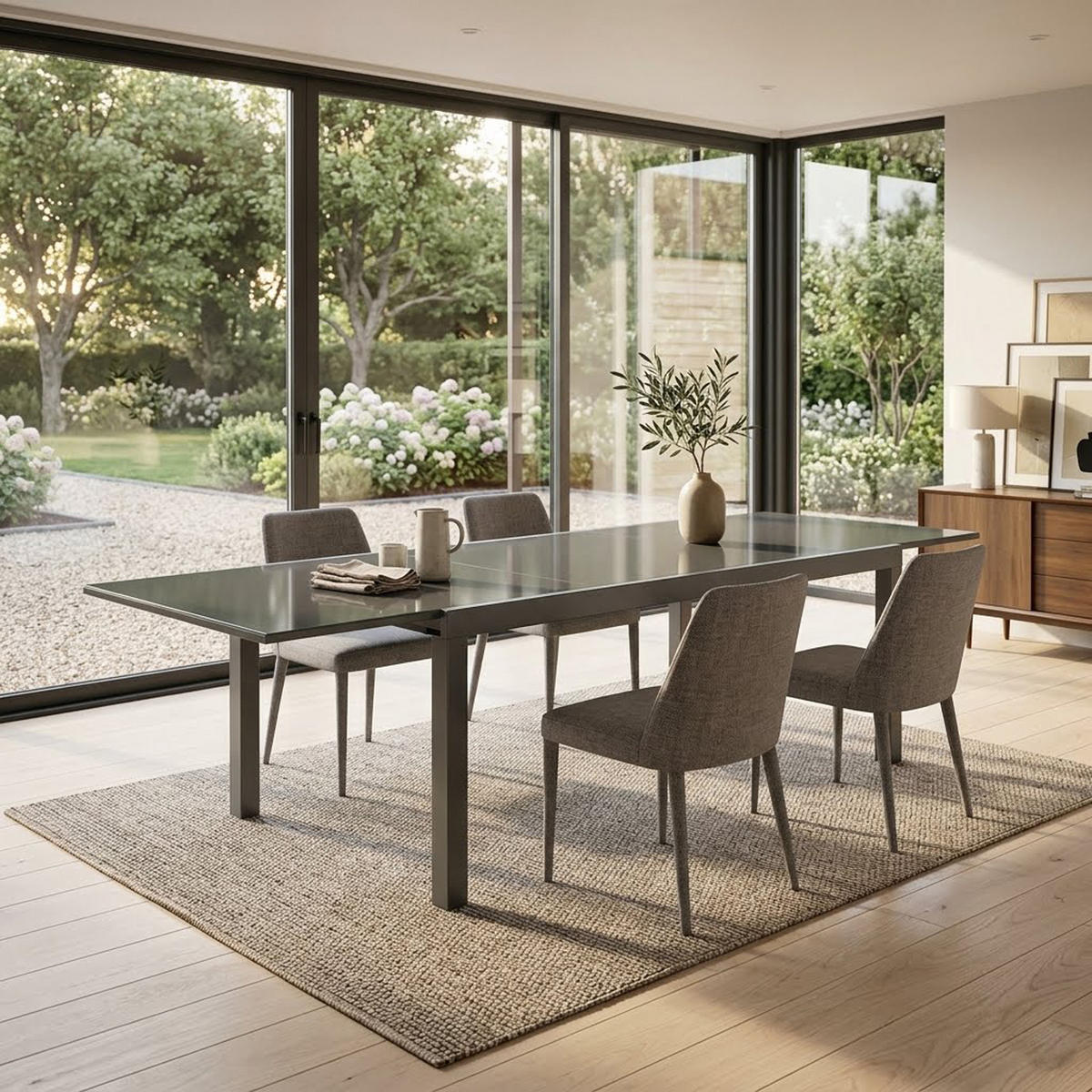 AUSZIEHTISCH Ashford - Esstisch mit Gestell aus Aluminium grau, Tischplatte Glas - Ausziehbar von 180cm auf 240cm. BxTxH: - Grau, Metall (240/100/75cm) - TPFGarden