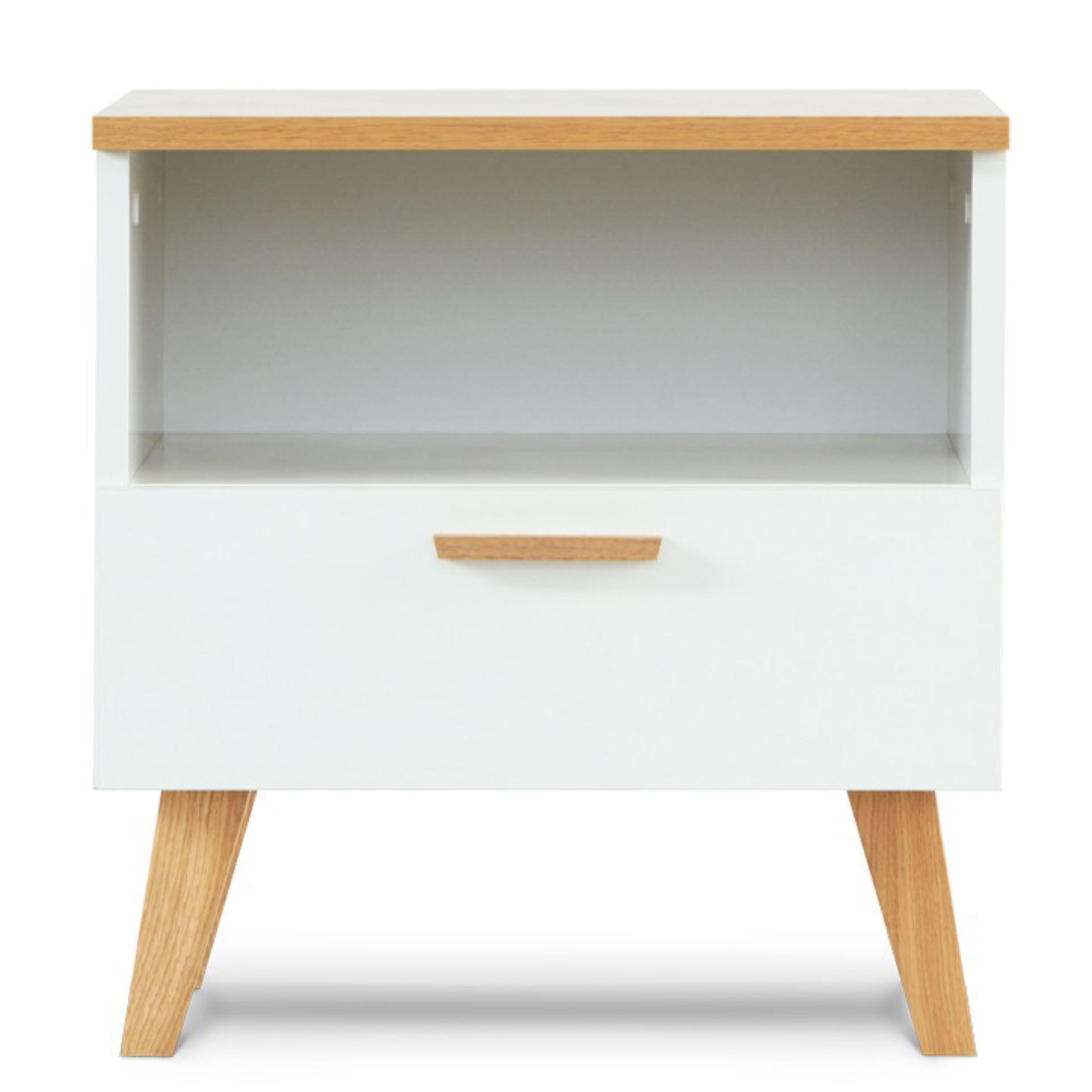 NACHTTISCH FRISK mit Schubladen, weiß - Eichefarben/Weiß, Eichenholz/Holzwerkstoff (48/50/46cm) - KONSIMO®