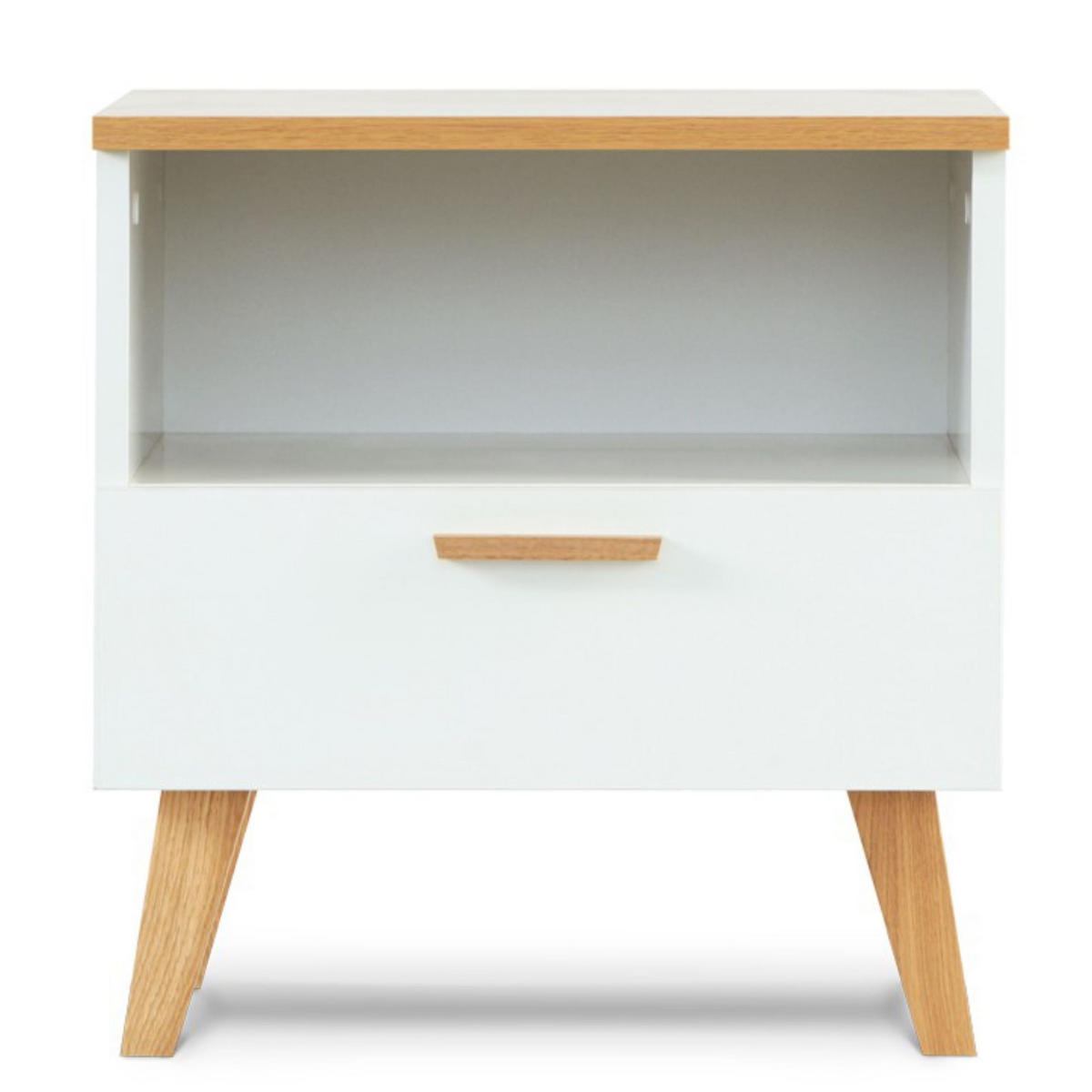 NACHTTISCH FRISK mit Schubladen, weiß - Eichefarben/Weiß, Eichenholz/Holzwerkstoff (48/50/46cm) - KONSIMO®