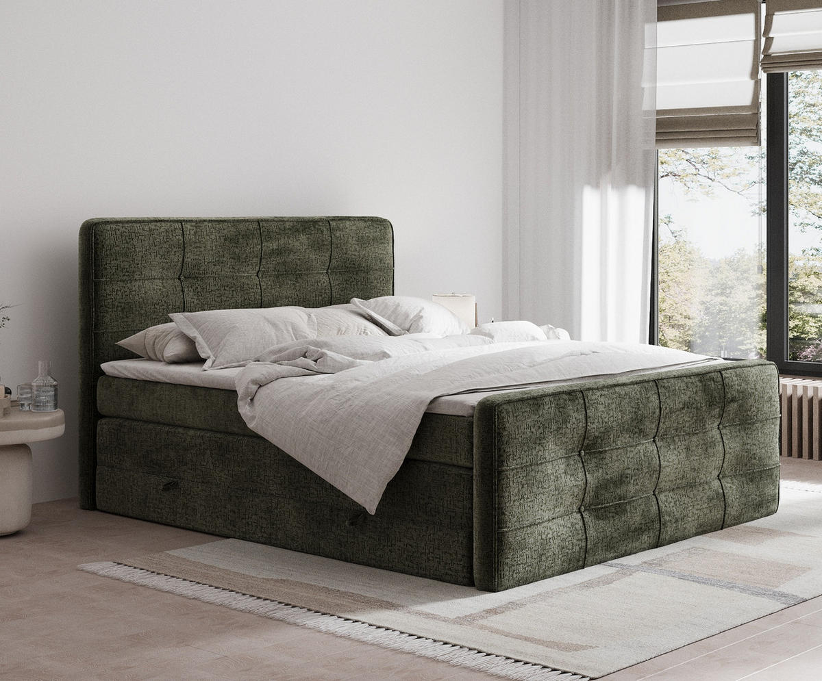 BOXSPRINGBETT Semplice Olivenfarbe 160/200 cm - Schwarz/Olivgrün, Holz/Holzwerkstoff (160/200cm) - Maison de Reve