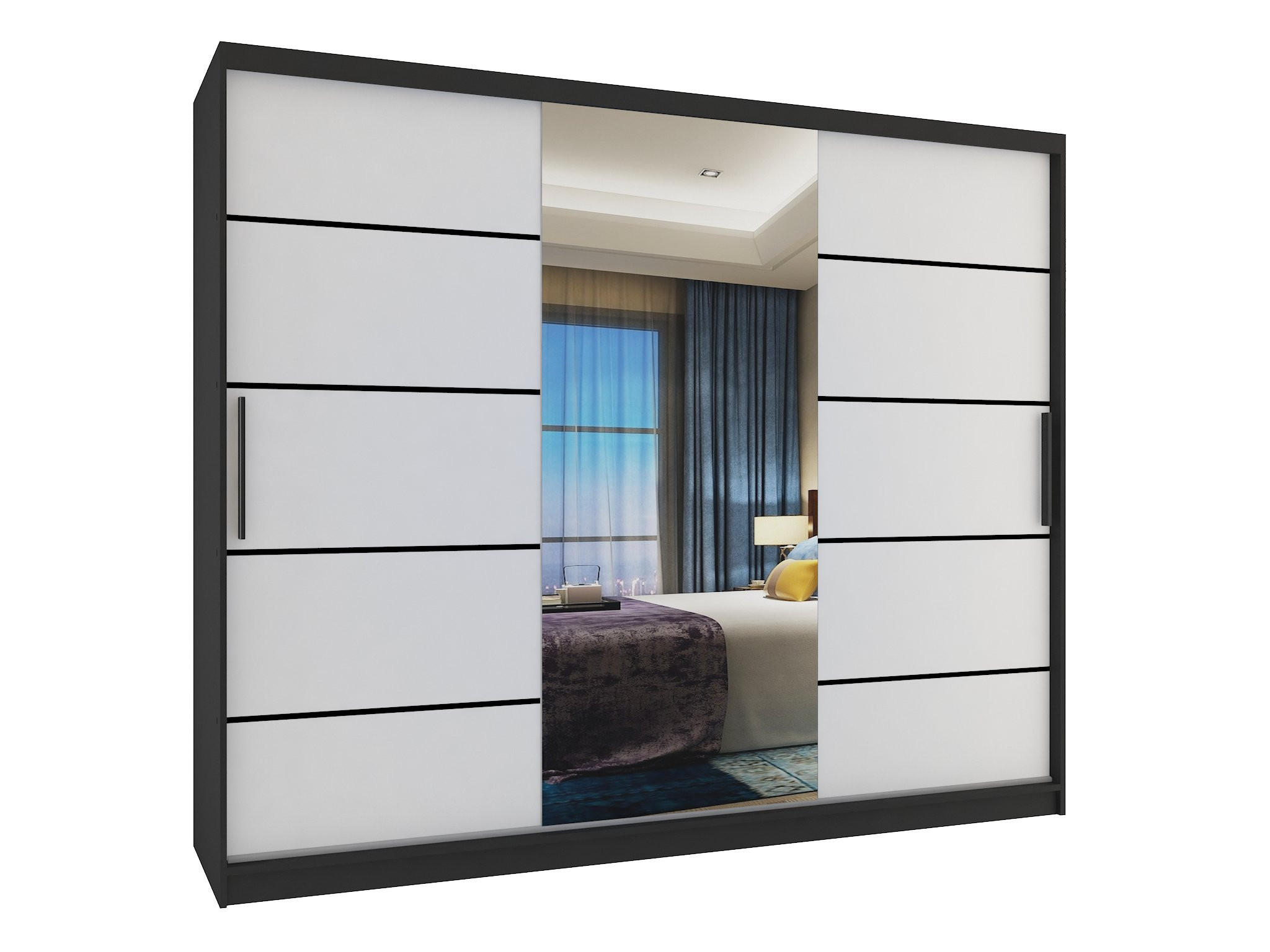 B BELINI GROUP POSUVNÁ SKŘÍŇ Verona MBP, Černá/Bílá Mat, 232 cm, se zrcadlem