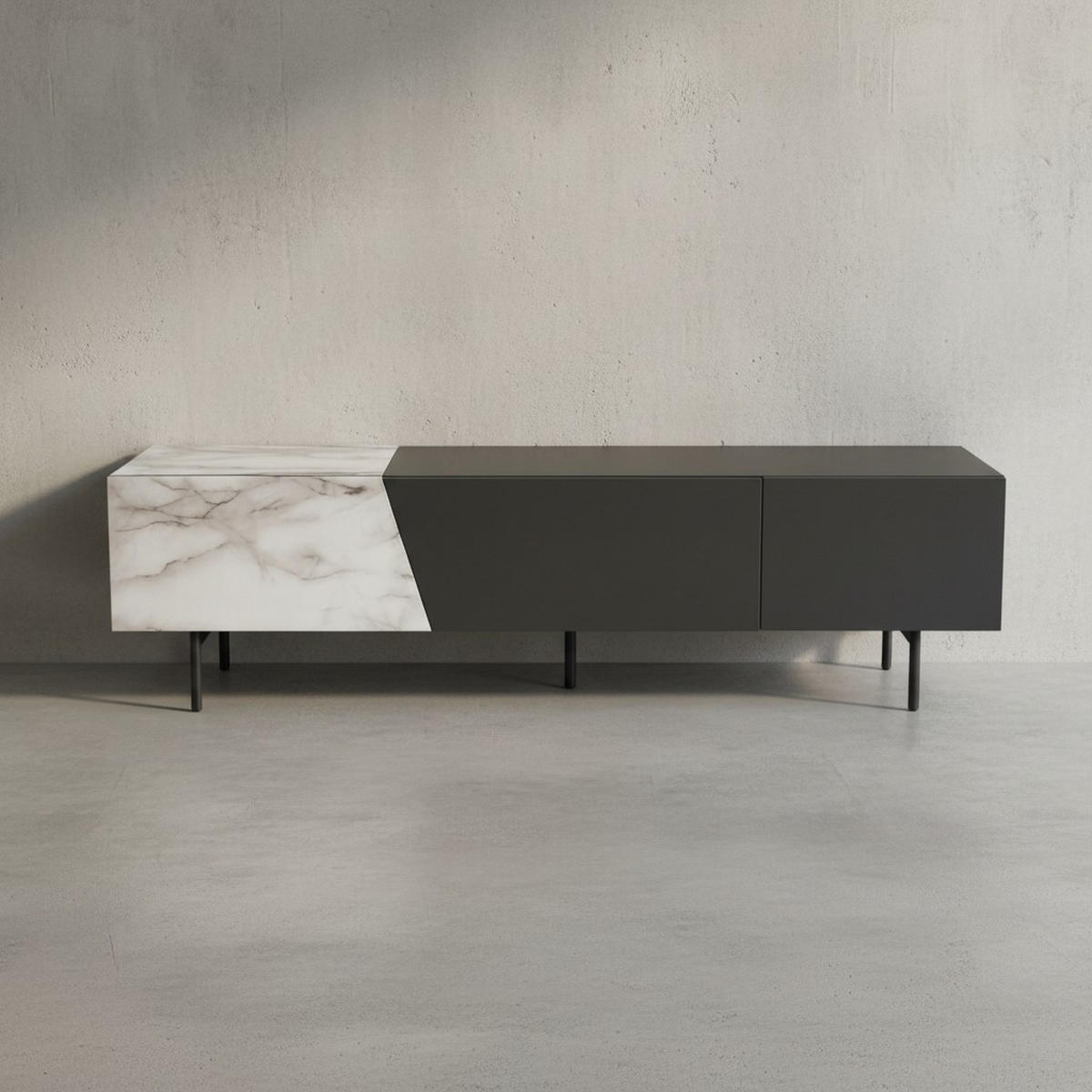 TV-LOWBOARD mit Eiche-Dekor, Türen und Schublade, modern, Weiß-Schwarz 150x40x40 cm - Schwarz/Weiß, Holzwerkstoff/Metall (150/40/40cm) - KADIMA DESIGN