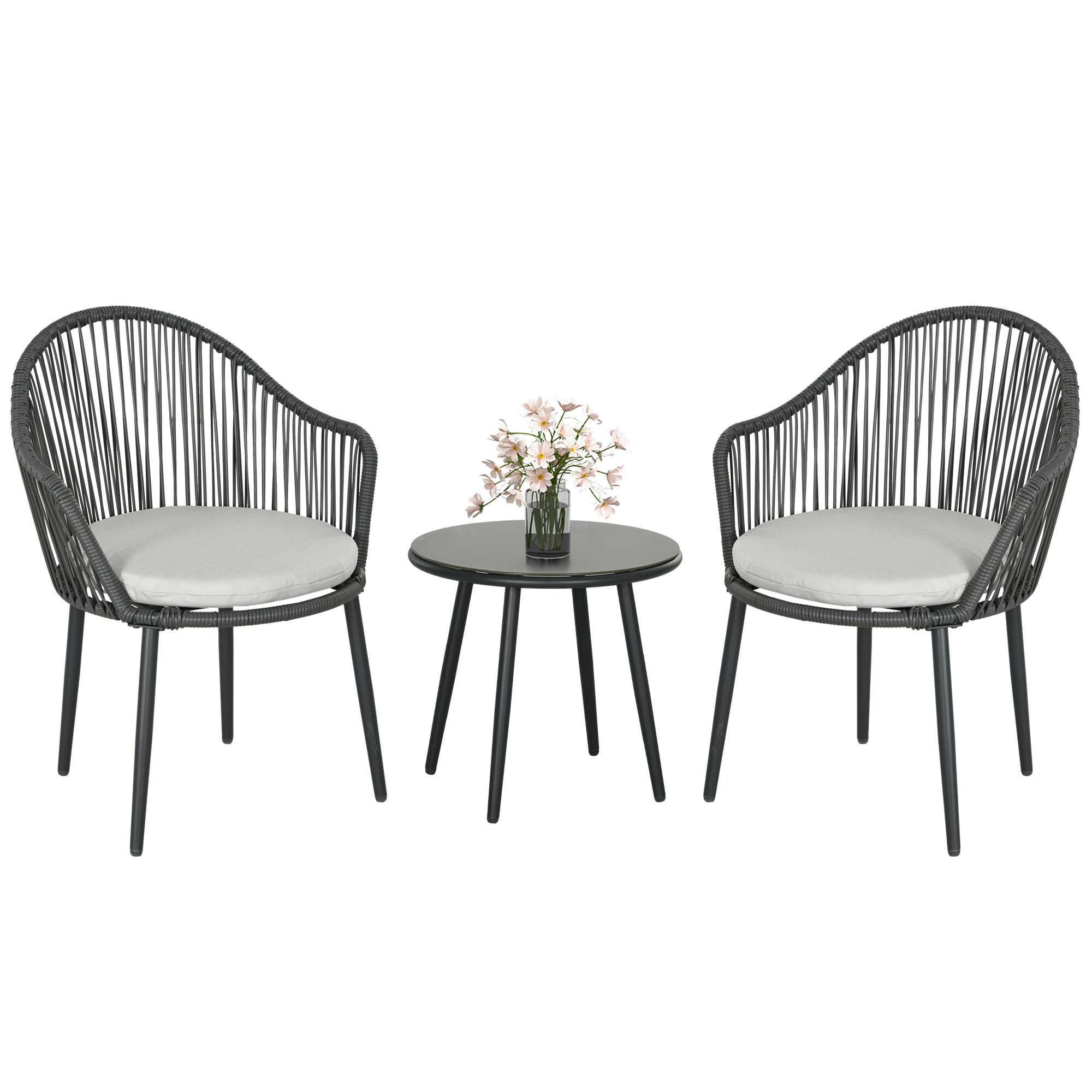 GARTENMÖBEL Set, Stahl, PE, Dunkelgrau - Dunkelgrau, Metall - Outsunny