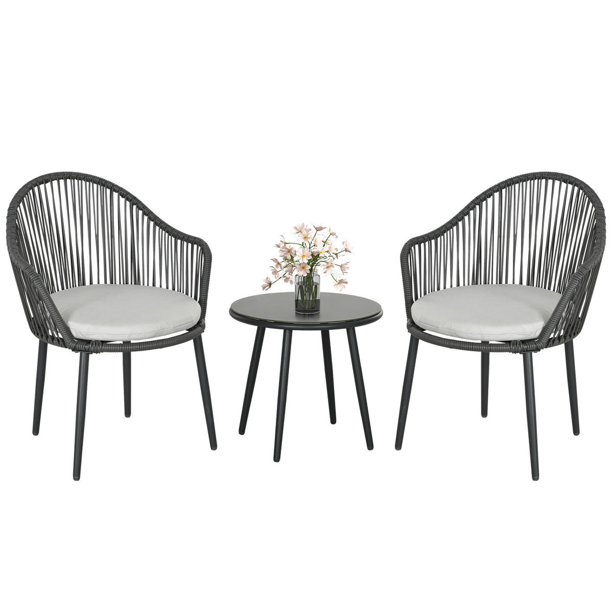 GARTENMÖBEL Set, Stahl, PE, Dunkelgrau - Dunkelgrau, Metall - Outsunny