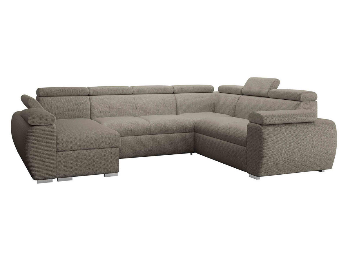 WOHNLANDSCHAFT Boston U, Seite: Links - LC+2P+R+2R - Chromfarben/Hellbraun, Holz/Textil (325/98/260cm) - MIRJAN24