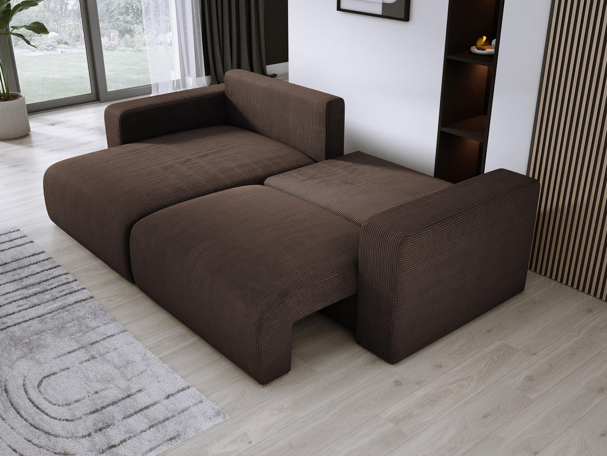 ECKSOFA Carl L-förmig Schlaffunktion und Bettkasten weicher Cordstoff flexibel stellbar lose Rückenkissen freistehend LINKS 143x247x83cm Dark brown - Dunkelbraun, Holz/Textil (143/247cm) - DomoHome