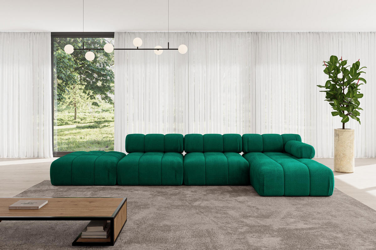 ECKSOFA modulares Sofa Lizur-L2 - 380x160x70 cm Dunkelgrün Velours - Dunkelgrün, Holzwerkstoff/Textil (380/160cm) - ALTDECOR