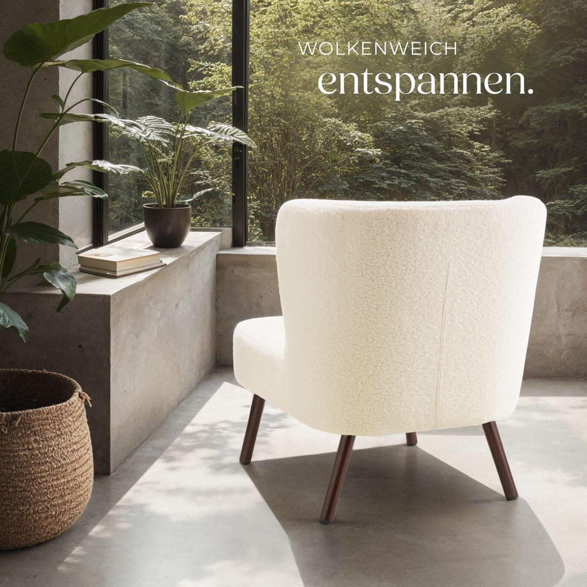 COCKTAILSESSEL Teddy Robina, 61 x 68 x 69 cm,Bouclé off-white - Weiß, Kunststoff (61/69/68cm) - tectake